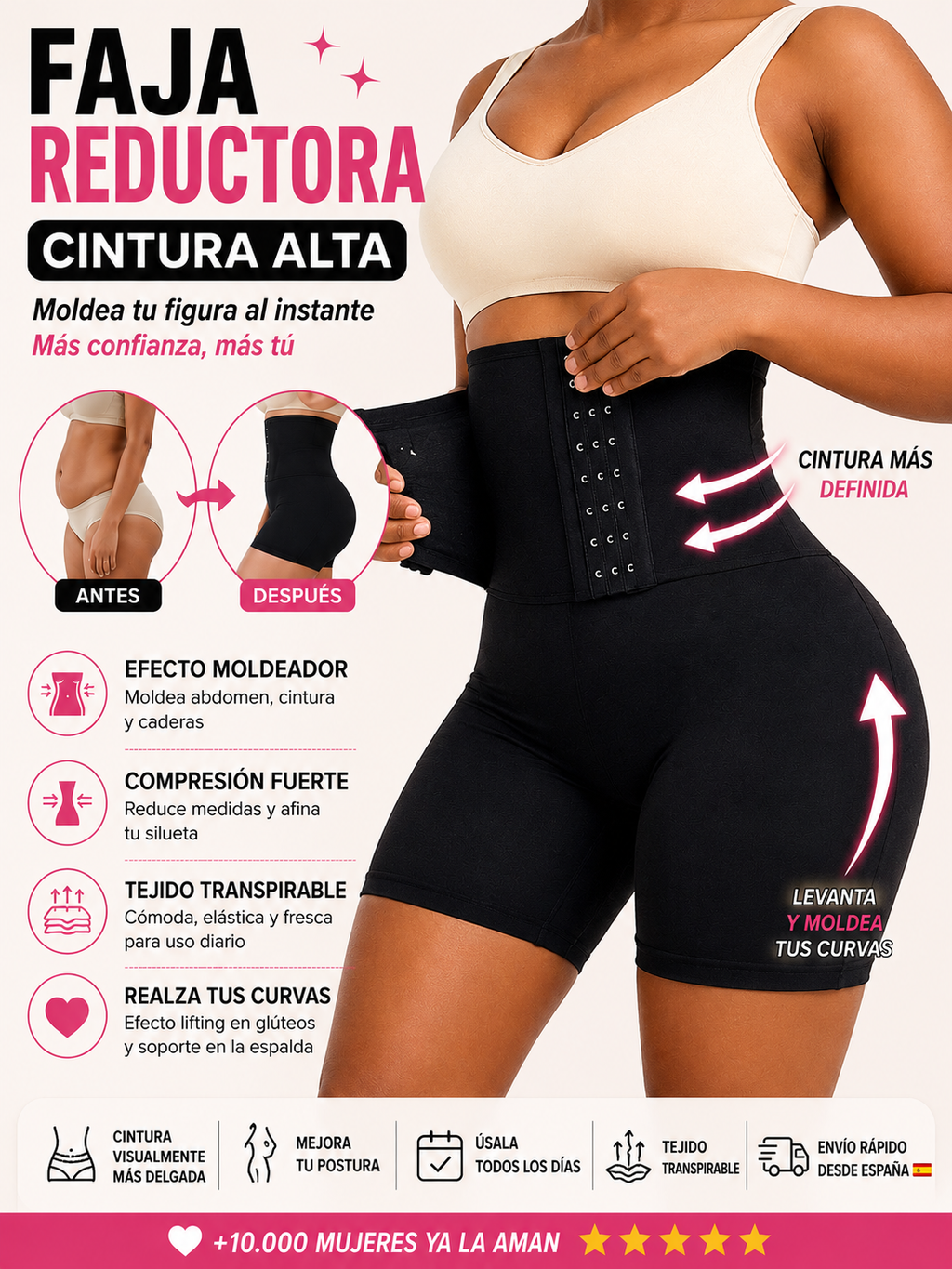 Braga faja reductora con control de abdomen y cintura alta negro XL/XXL
